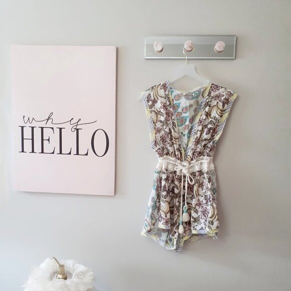 NWT Free People Watching Waves printed cotton macrame detail romper, XS - Picture 9 of 14